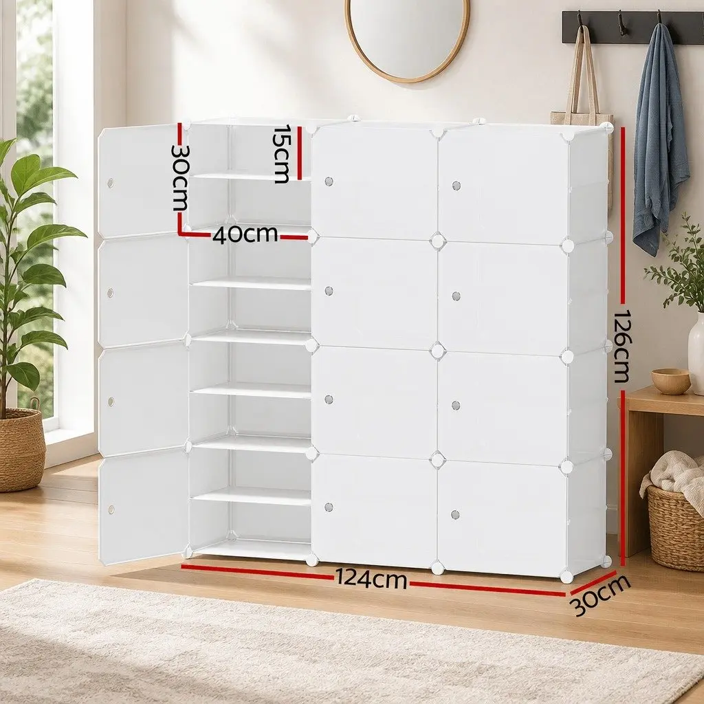 Shoe Rack Storage Cube 12-Unit Stackable Organizer White DIY Cabinet System