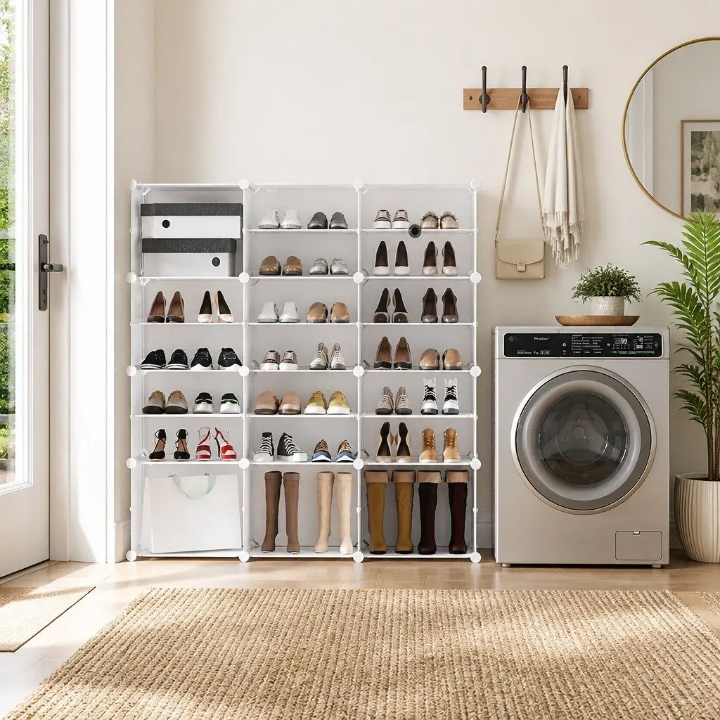 Shoe Rack Storage Cube 12-Unit Stackable Organizer White DIY Cabinet System