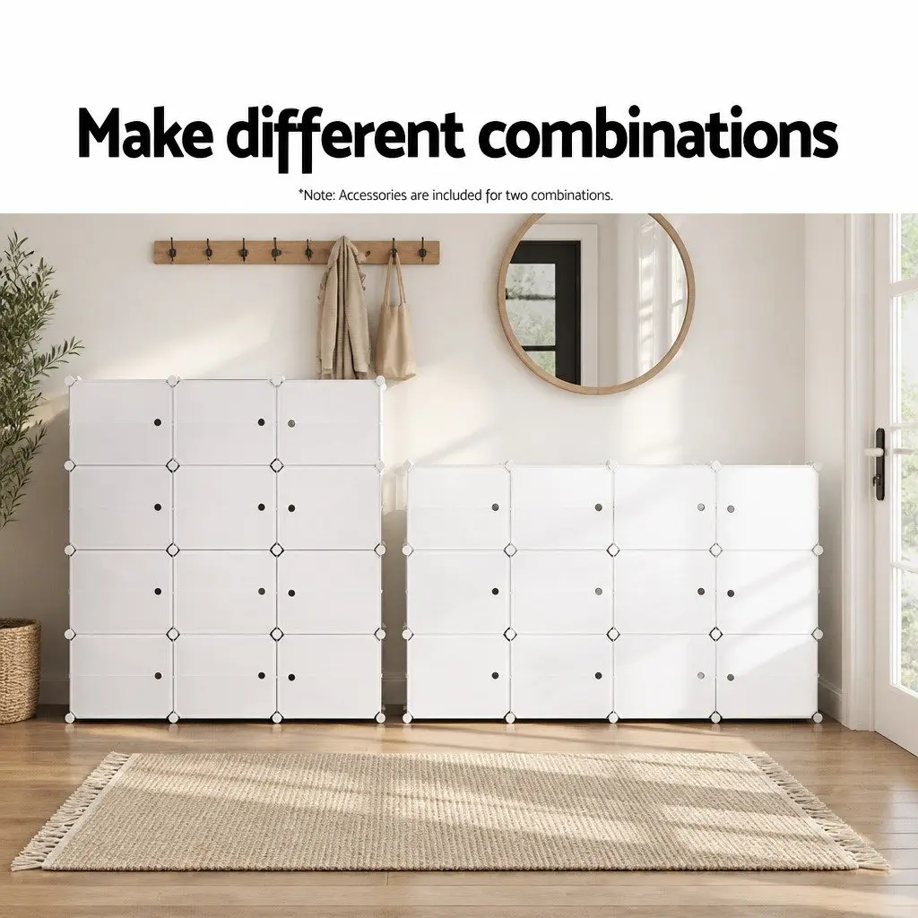 Shoe Rack Storage Cube 12-Unit Stackable Organizer White DIY Cabinet System