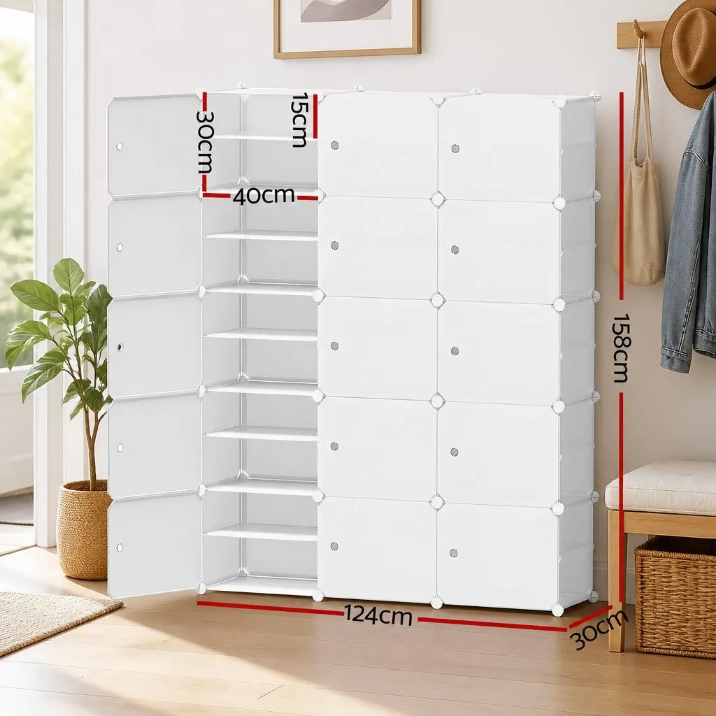 Shoe Rack Storage Cabinet DIY 15 Stackable Cubes White Organizer