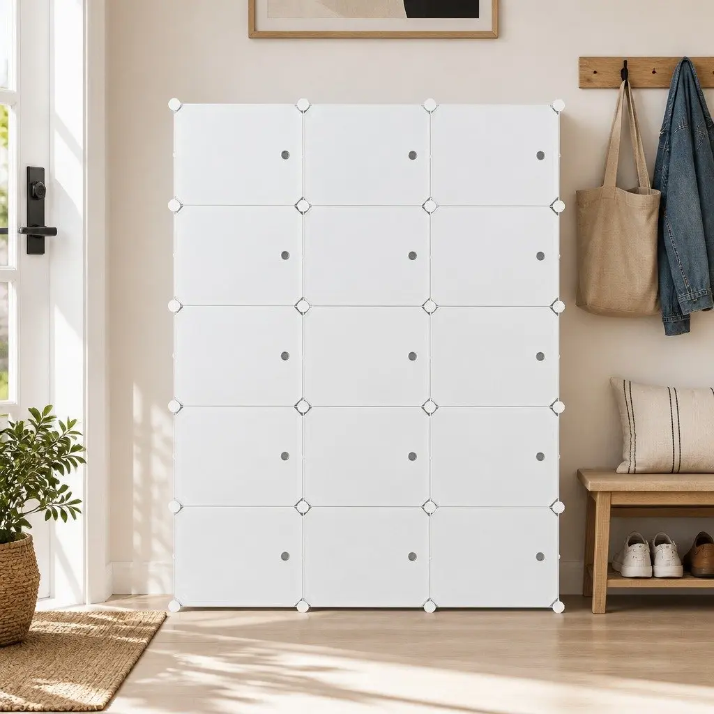 Shoe Rack Storage Cabinet DIY 15 Stackable Cubes White Organizer