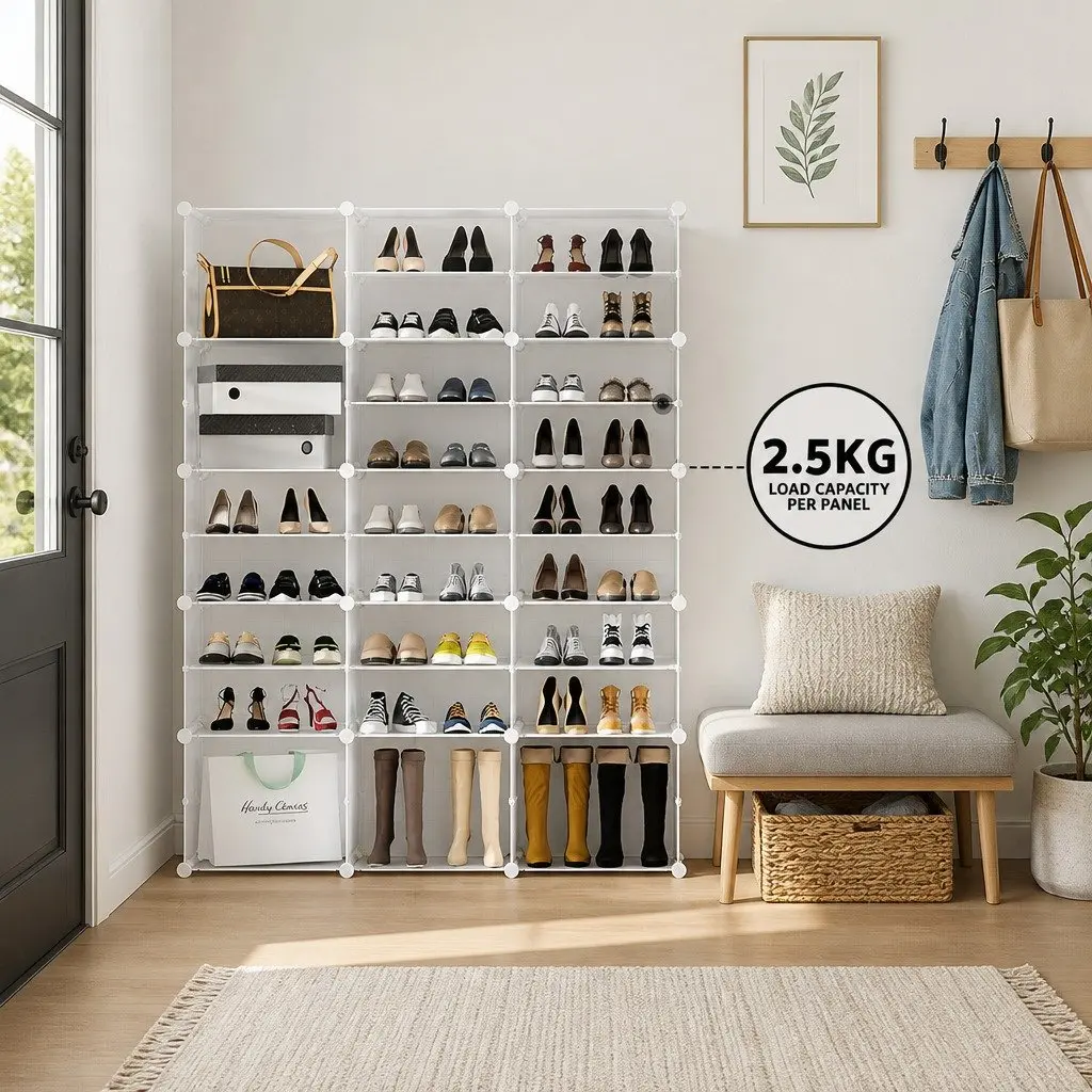 Shoe Rack Storage Cabinet DIY 15 Stackable Cubes White Organizer