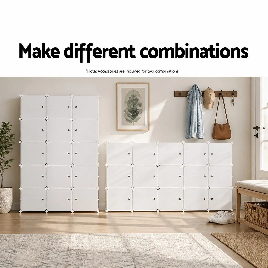 Shoe Rack Storage Cabinet DIY 15 Stackable Cubes White Organizer