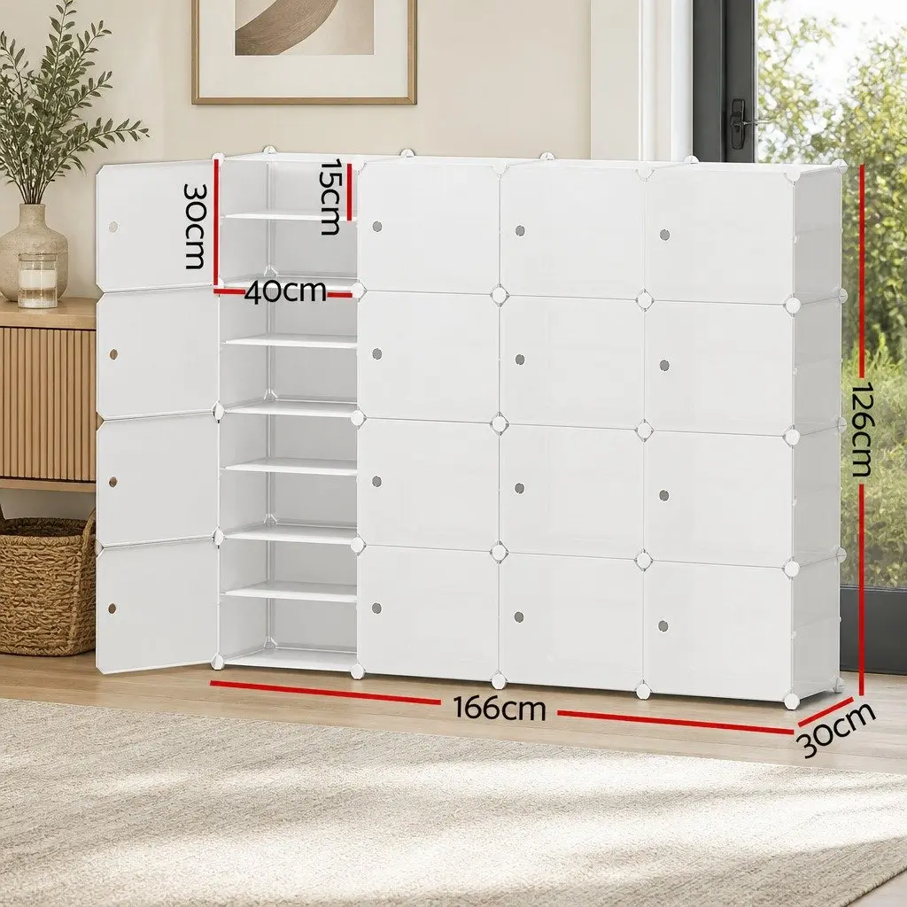 White Shoe Rack with 16 Stackable Storage Cubes