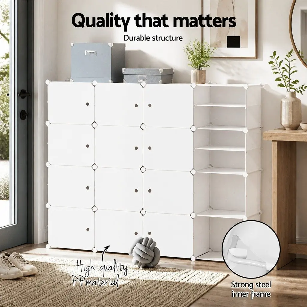 White Shoe Rack with 16 Stackable Storage Cubes