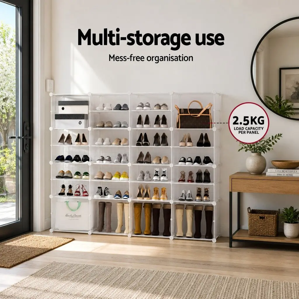 White Shoe Rack with 16 Stackable Storage Cubes