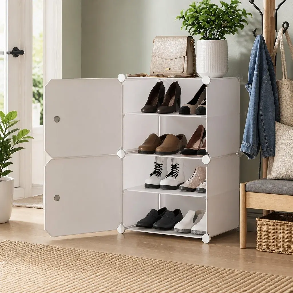 White Shoe Rack Storage Cube Set of 2