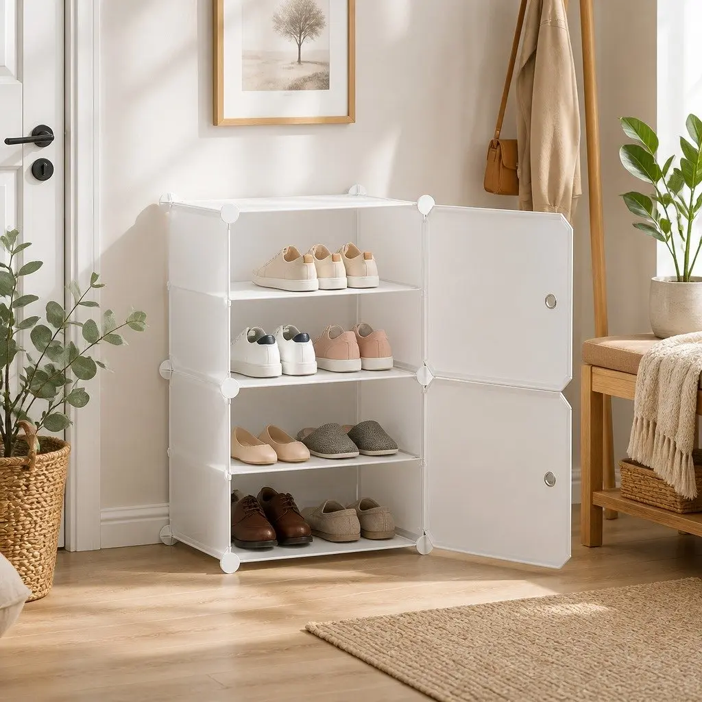 White Shoe Rack Storage Cube Set of 2