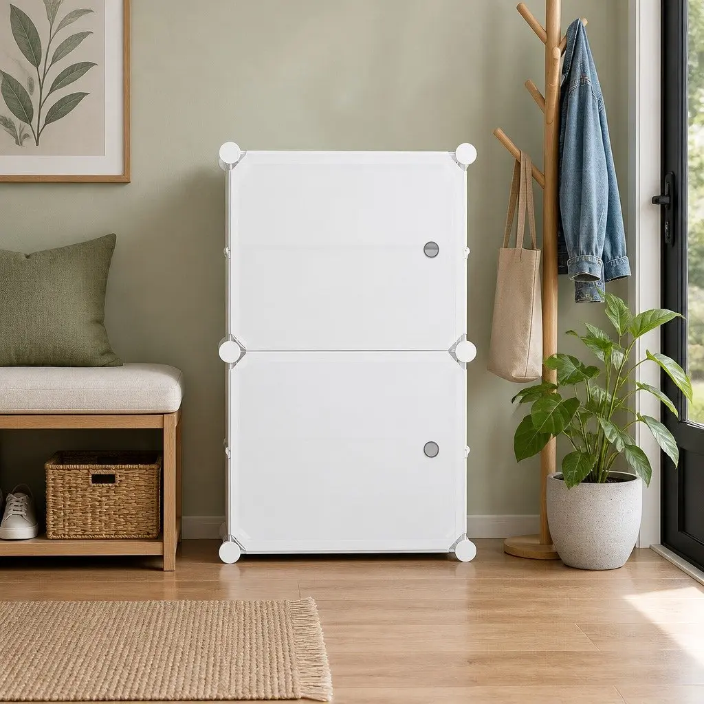 White Shoe Rack Storage Cube Set of 2