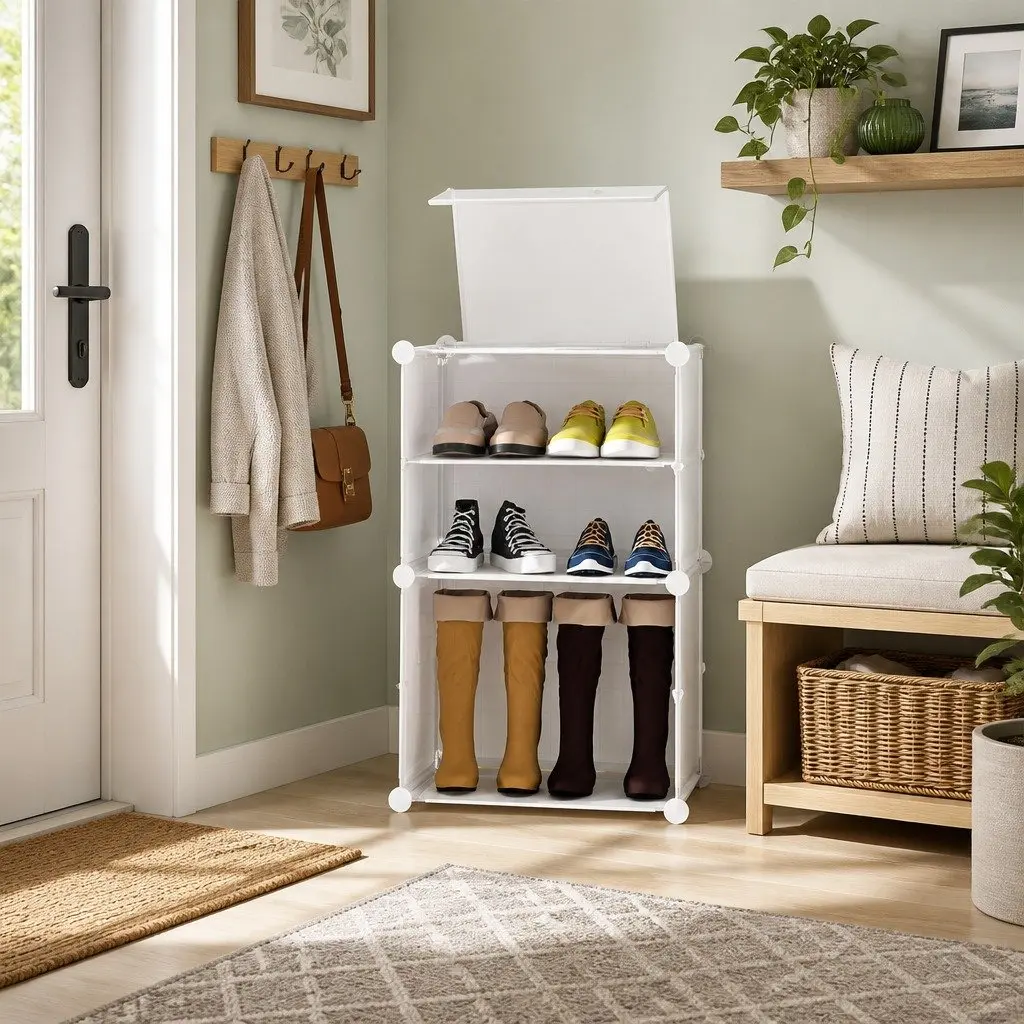 White Shoe Rack Storage Cube Set of 2