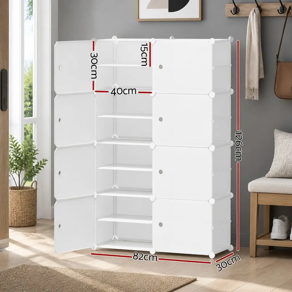 8-Cube Stackable White Shoe Storage Organizer with Ventilation