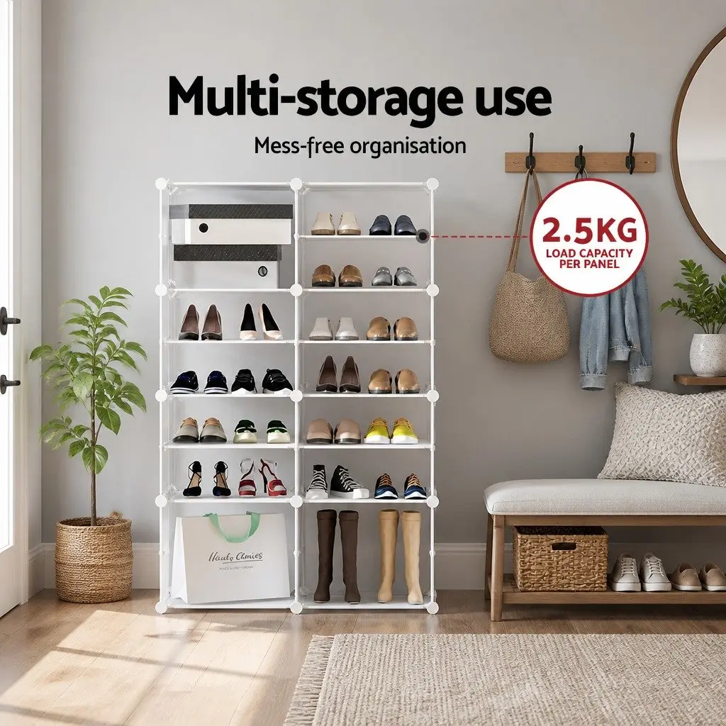 8-Cube Stackable White Shoe Storage Organizer with Ventilation