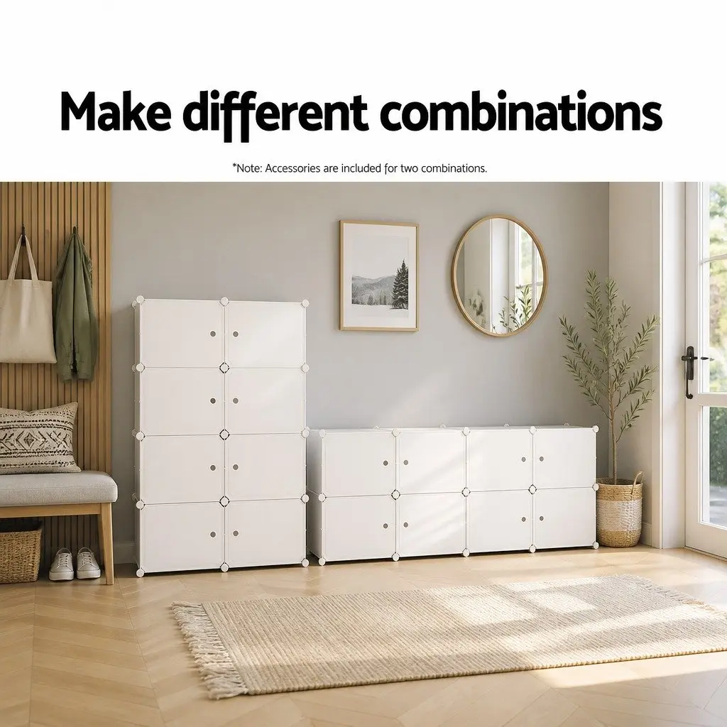 8-Cube Stackable White Shoe Storage Organizer with Ventilation