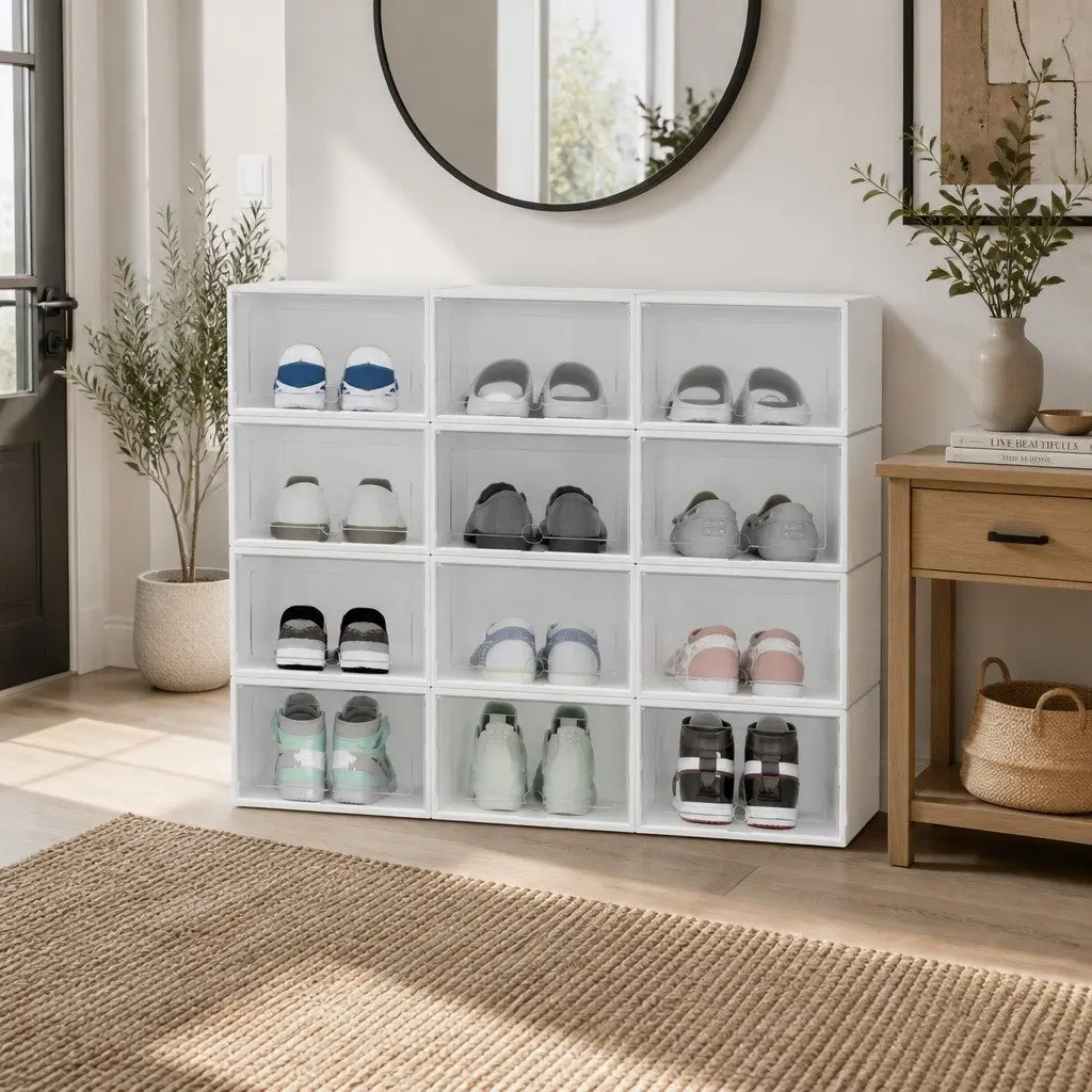 Stackable Shoe Storage Boxes Set of 12