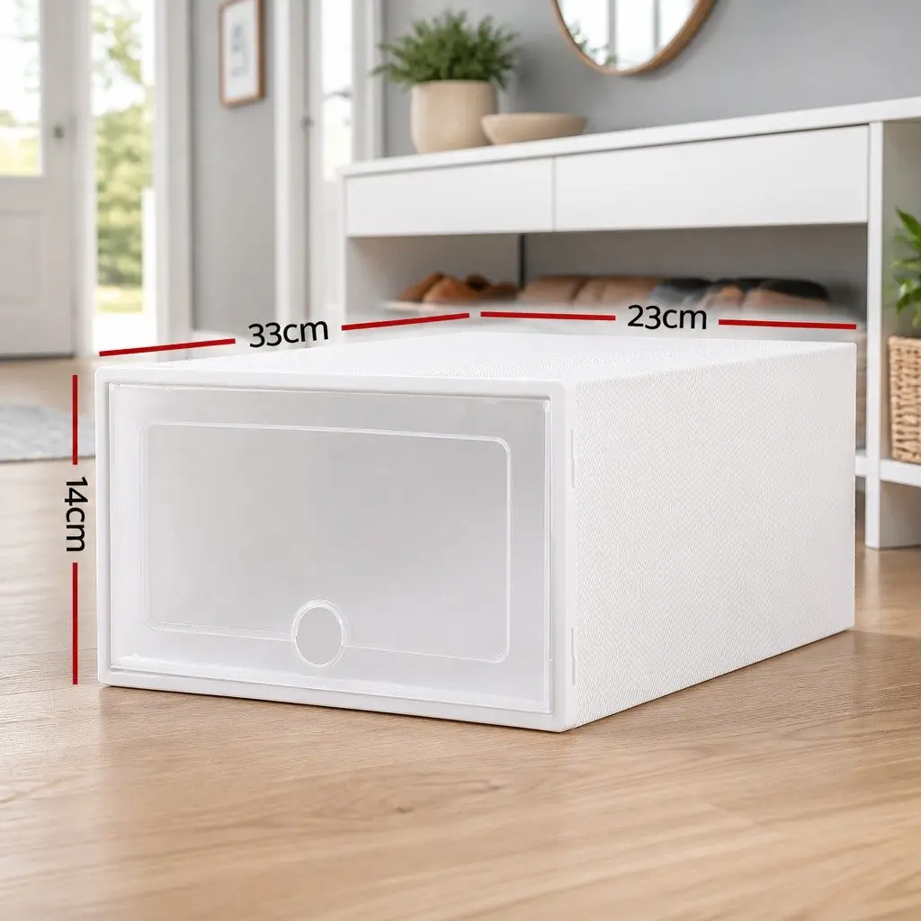 Shoe Storage Boxes Set of 24 Stackable Foldable Organiser White Clear