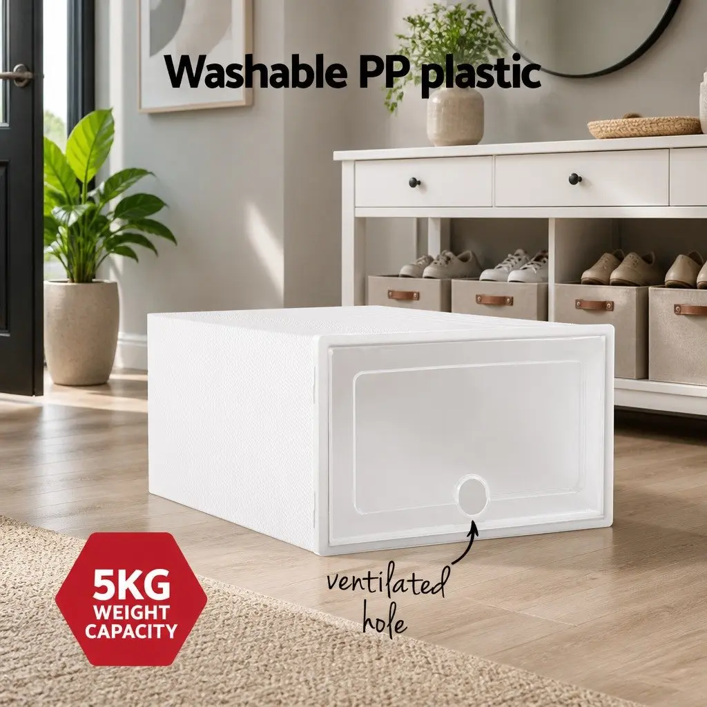Shoe Storage Boxes Set of 24 Stackable Foldable Organiser White Clear