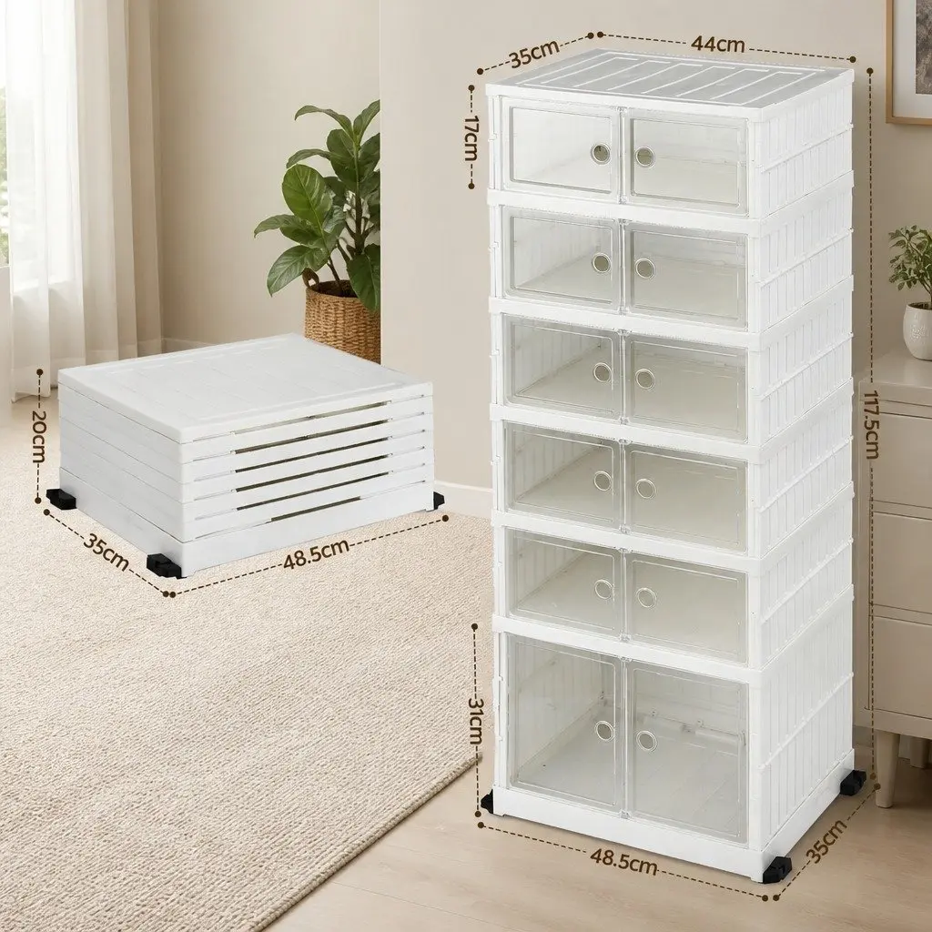 Shoe Storage Box PP Plastic 6 Tier White Organiser Rack