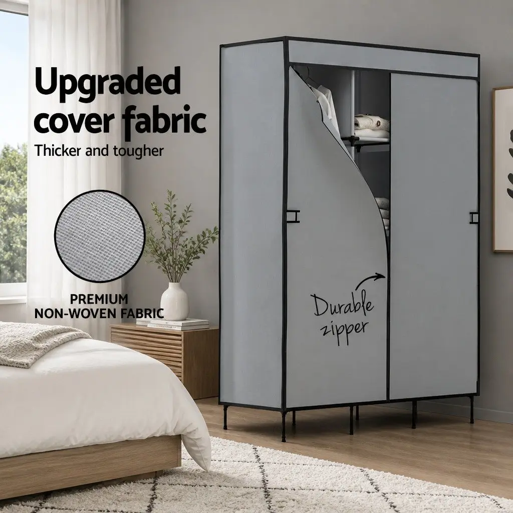 Grey Portable Wardrobe with Shelving System