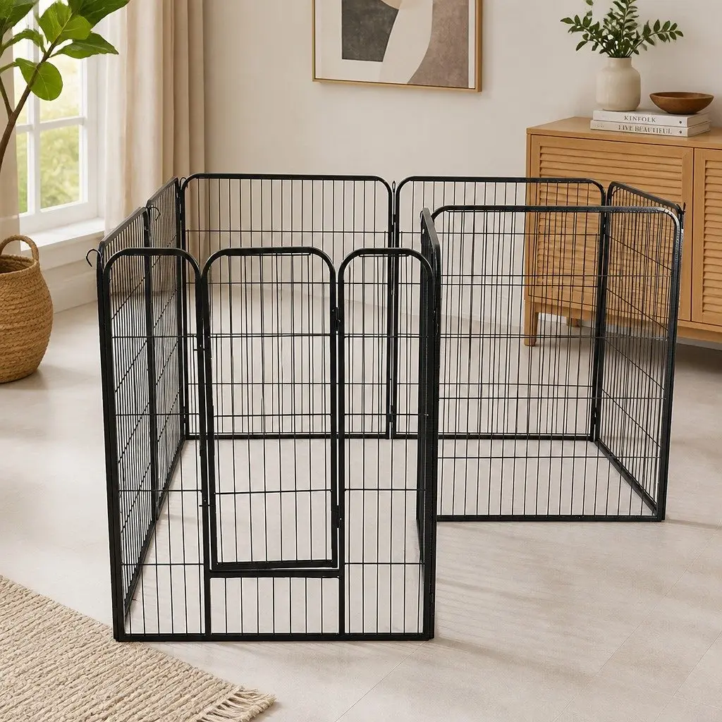8 Panel Pet Playpen Steel Foldable Portable Black