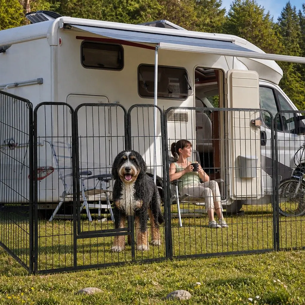 8 Panel Pet Playpen Steel Foldable Portable Black