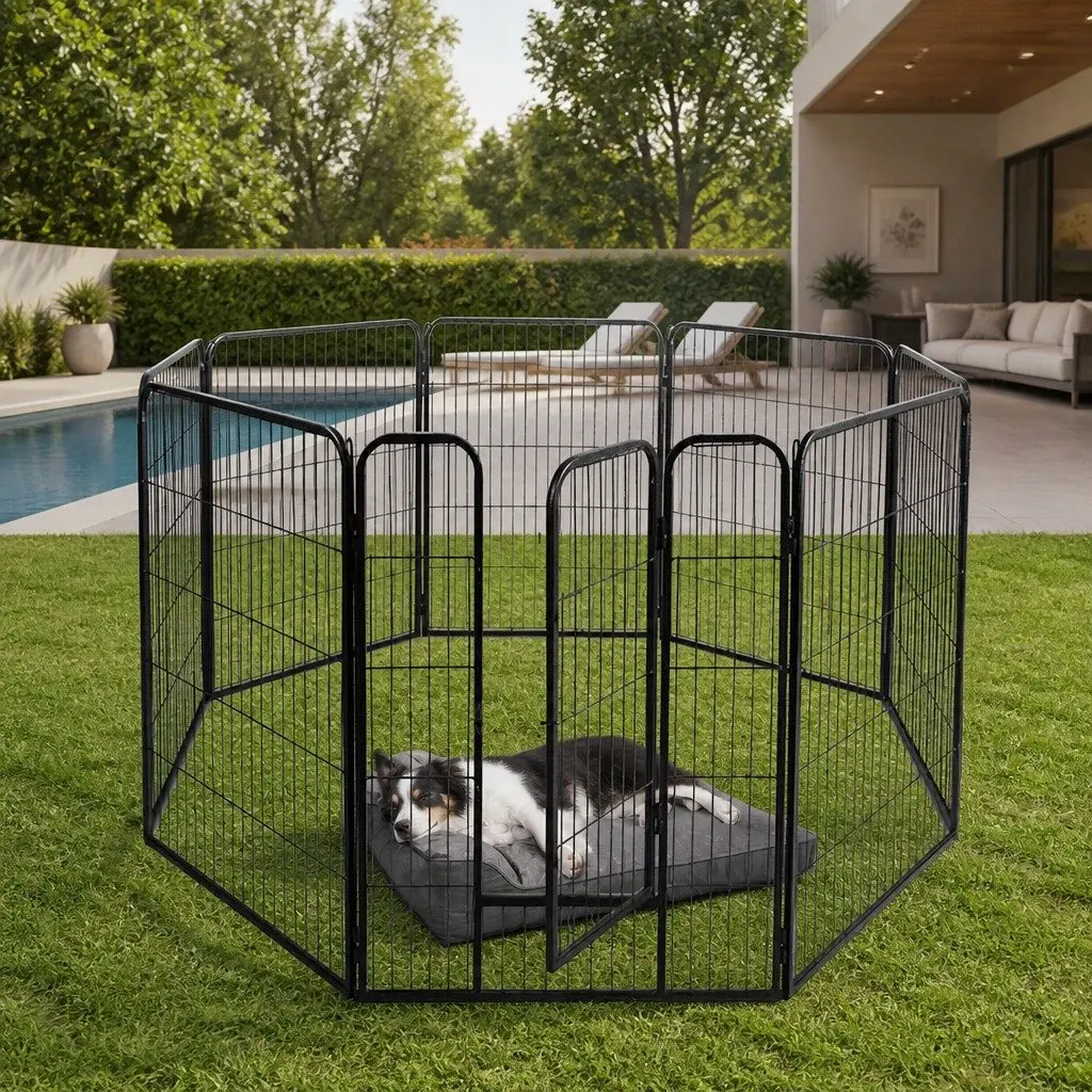 8 Panel Pet Playpen Steel Foldable Portable Black