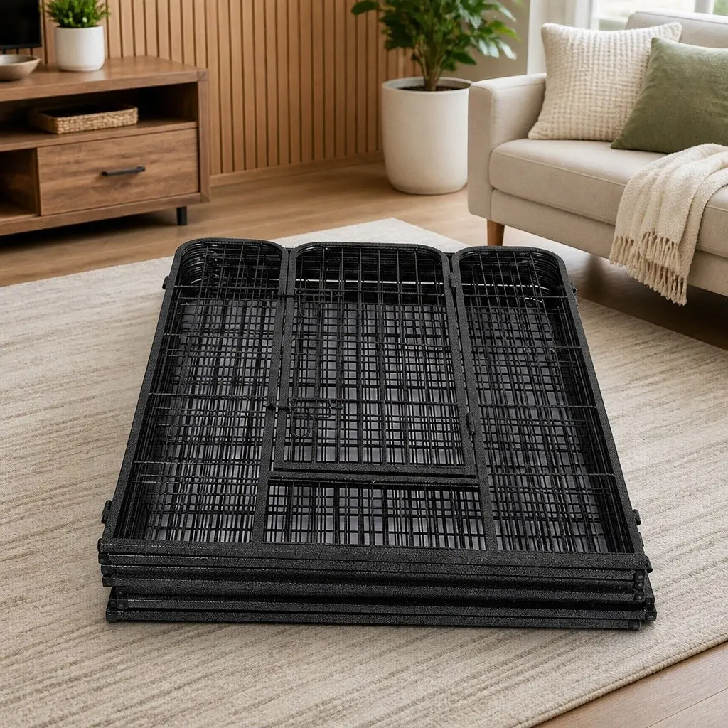 8 Panel Pet Playpen Steel 80cm Wide 60cm 80cm 100cm 120cm High Black or White