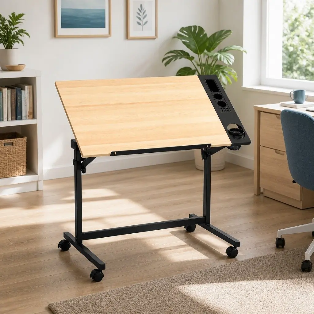 Drafting Table MDF Adjustable Oak 100 x 60 x 77-107 cm