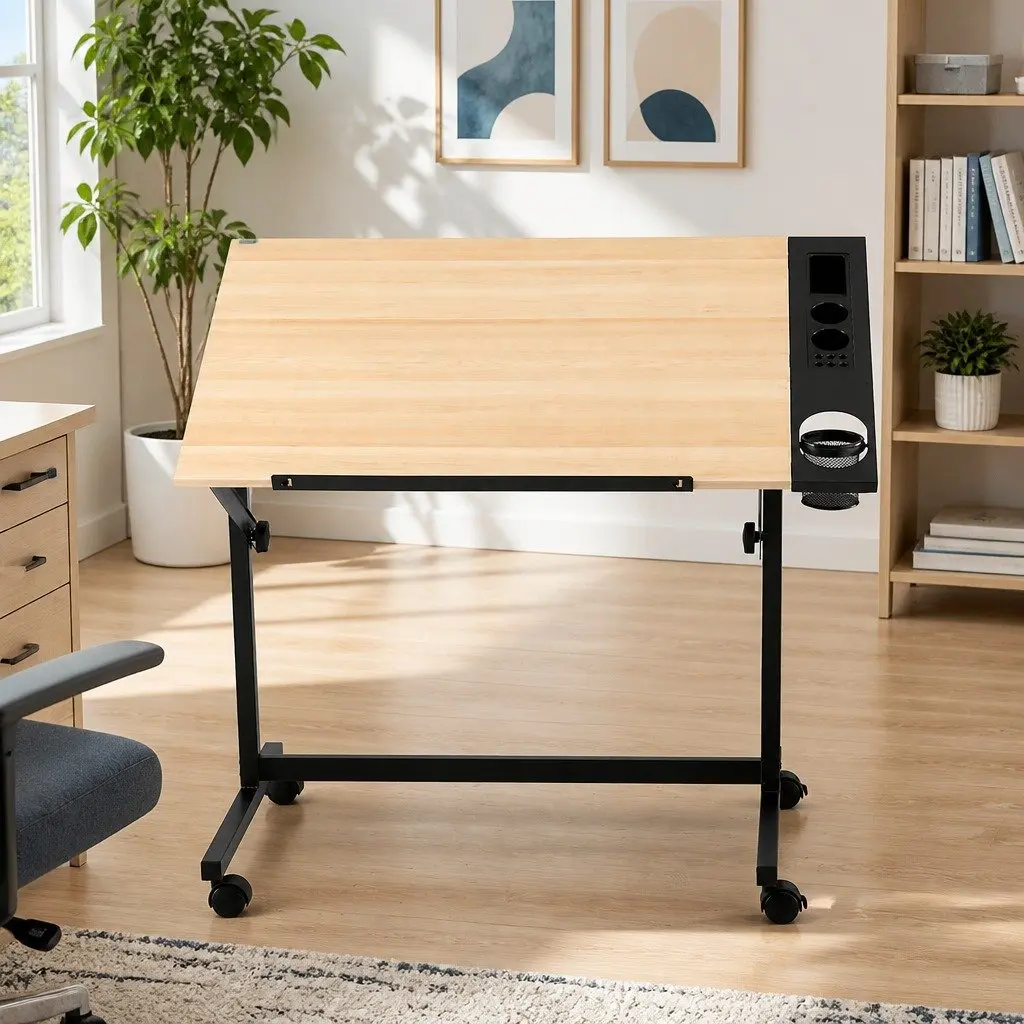Drafting Table MDF Adjustable Oak 100 x 60 x 77-107 cm