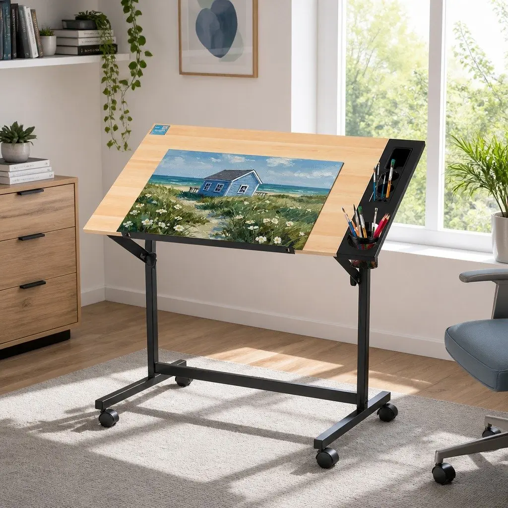 Drafting Table MDF Adjustable Oak 100 x 60 x 77-107 cm