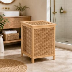 Natural Wooden Laundry Hamper with Detachable Lid