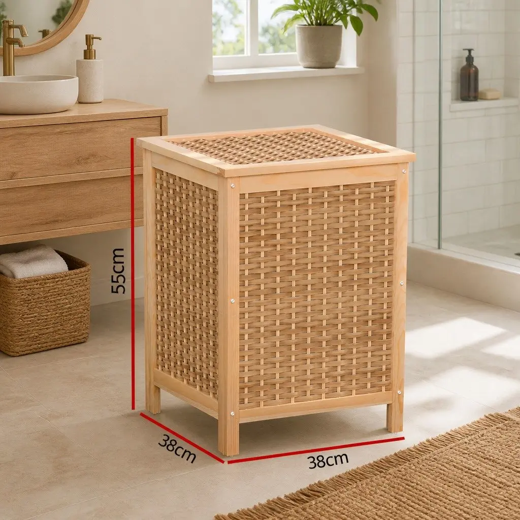 Laundry Hamper Wooden Pine Frame Natural 38cm x 38cm x 55cm