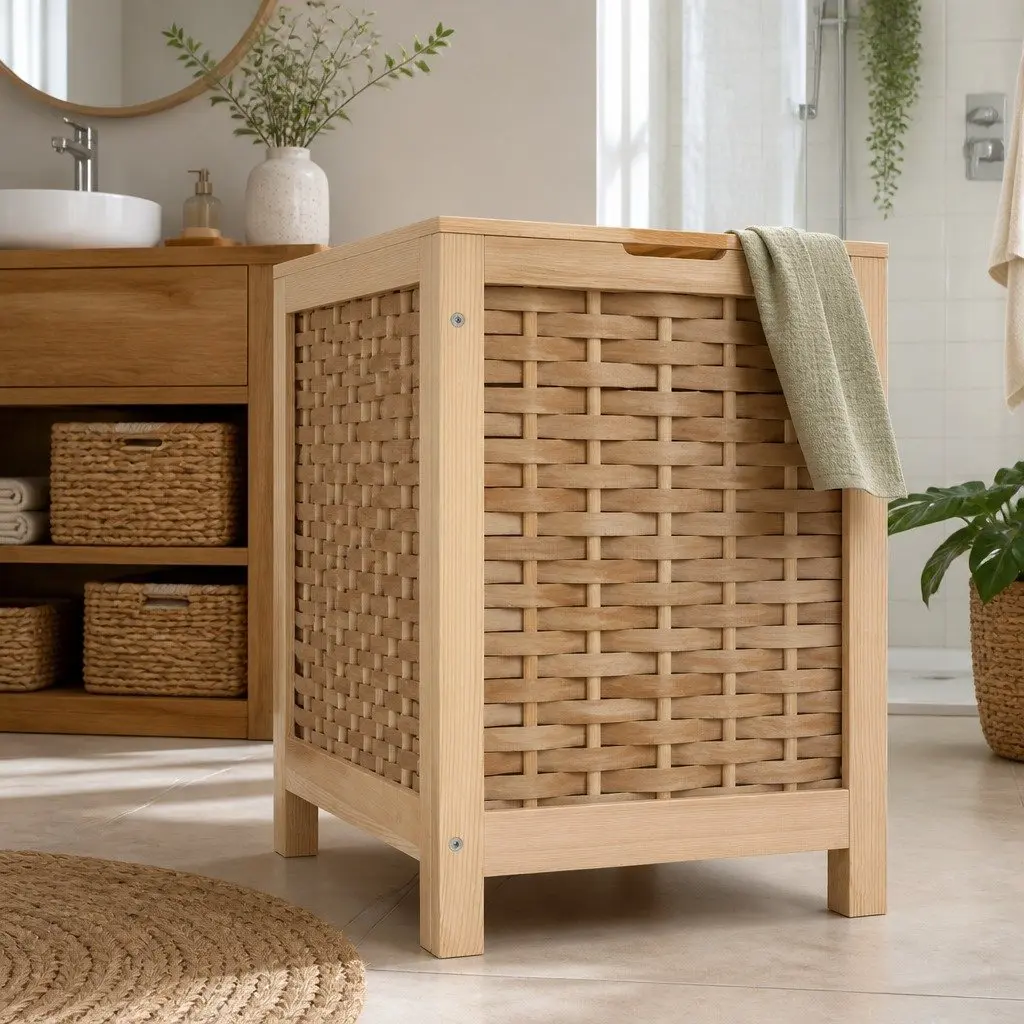 Laundry Hamper Wooden Pine Frame Natural 38cm x 38cm x 55cm