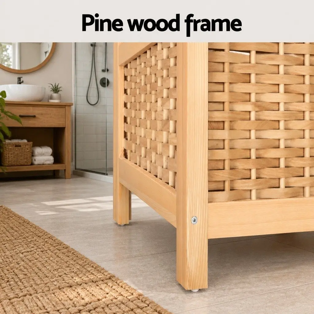 Laundry Hamper Wooden Pine Frame Natural 38cm x 38cm x 55cm