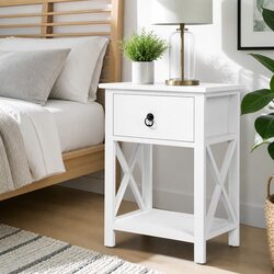Rustic White Nightstand with 1 Drawer and Shelf