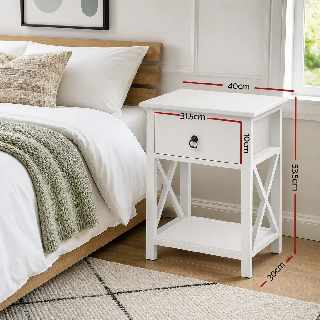 Rustic White Nightstand with 1 Drawer and Shelf