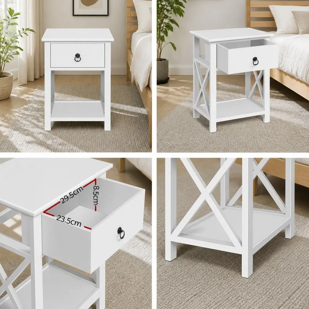 Rustic White Nightstand with 1 Drawer and Shelf