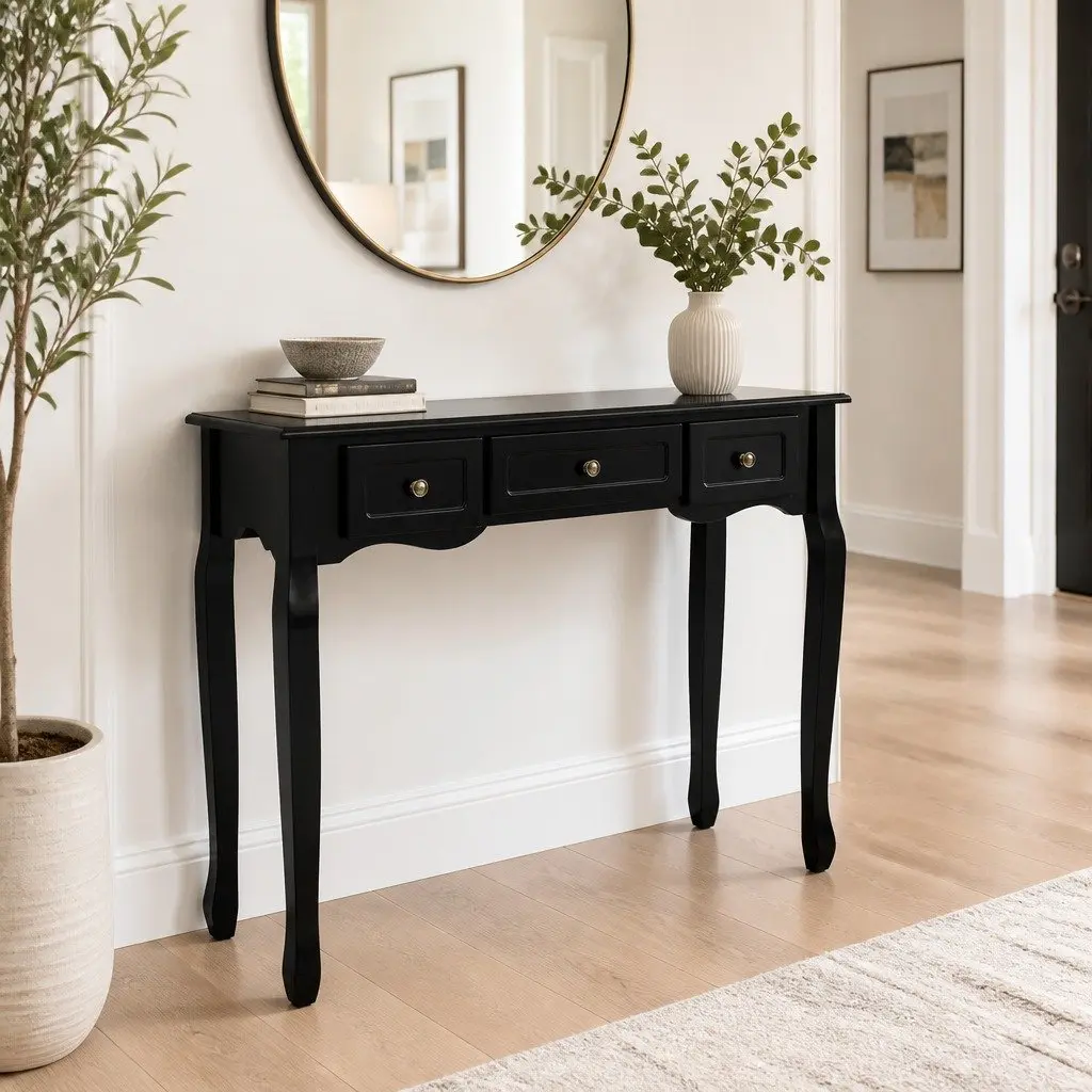 Black Console Table with 3 Drawers