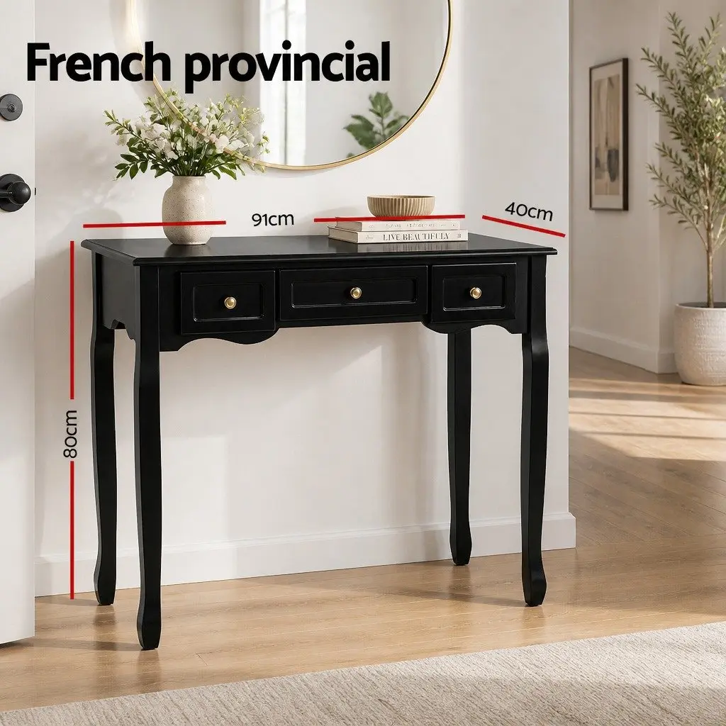 Black Console Table with 3 Drawers