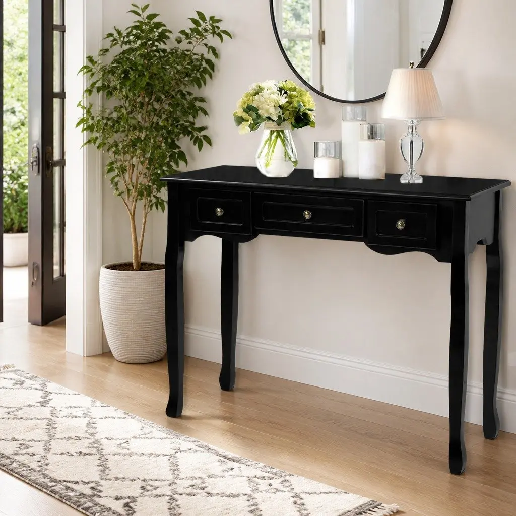 Black Console Table with 3 Drawers