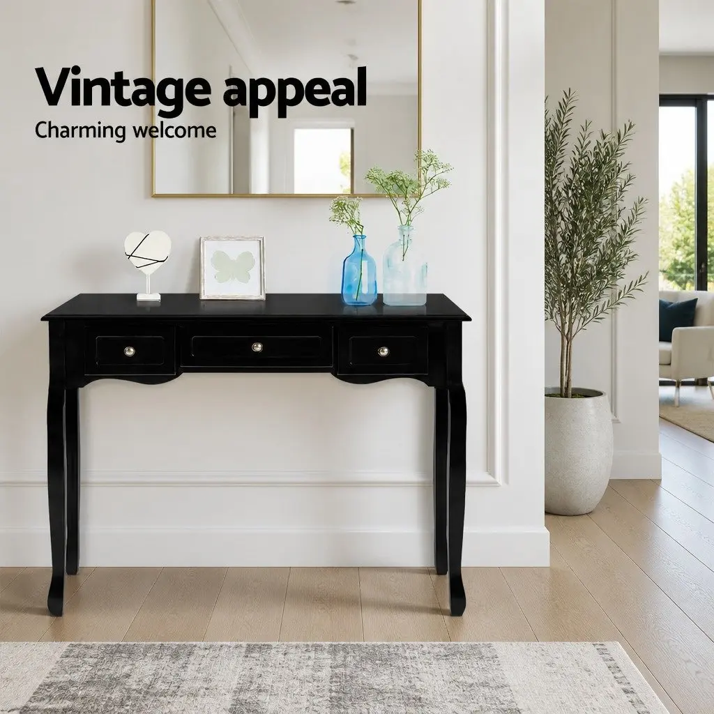 Black Console Table with 3 Drawers