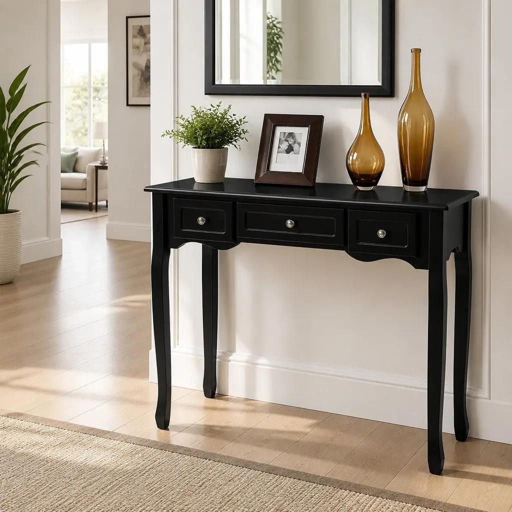 Black Console Table with 3 Drawers