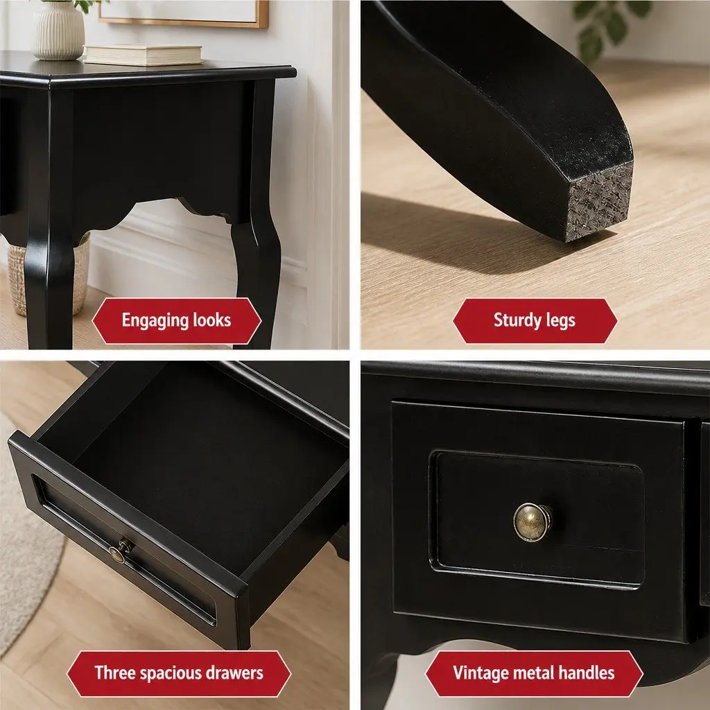 Black Console Table with 3 Drawers