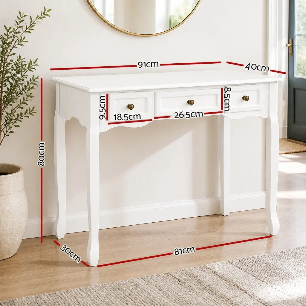 Console Table MDF Paulownia Wood 91cm x 40cm x 80cm White