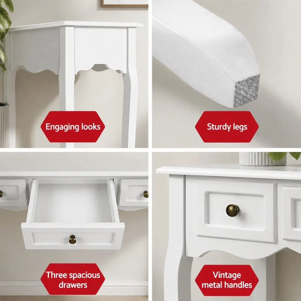 Console Table MDF Paulownia Wood 91cm x 40cm x 80cm White