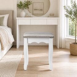 French Provincial Velvet Grey Dressing Table Stool