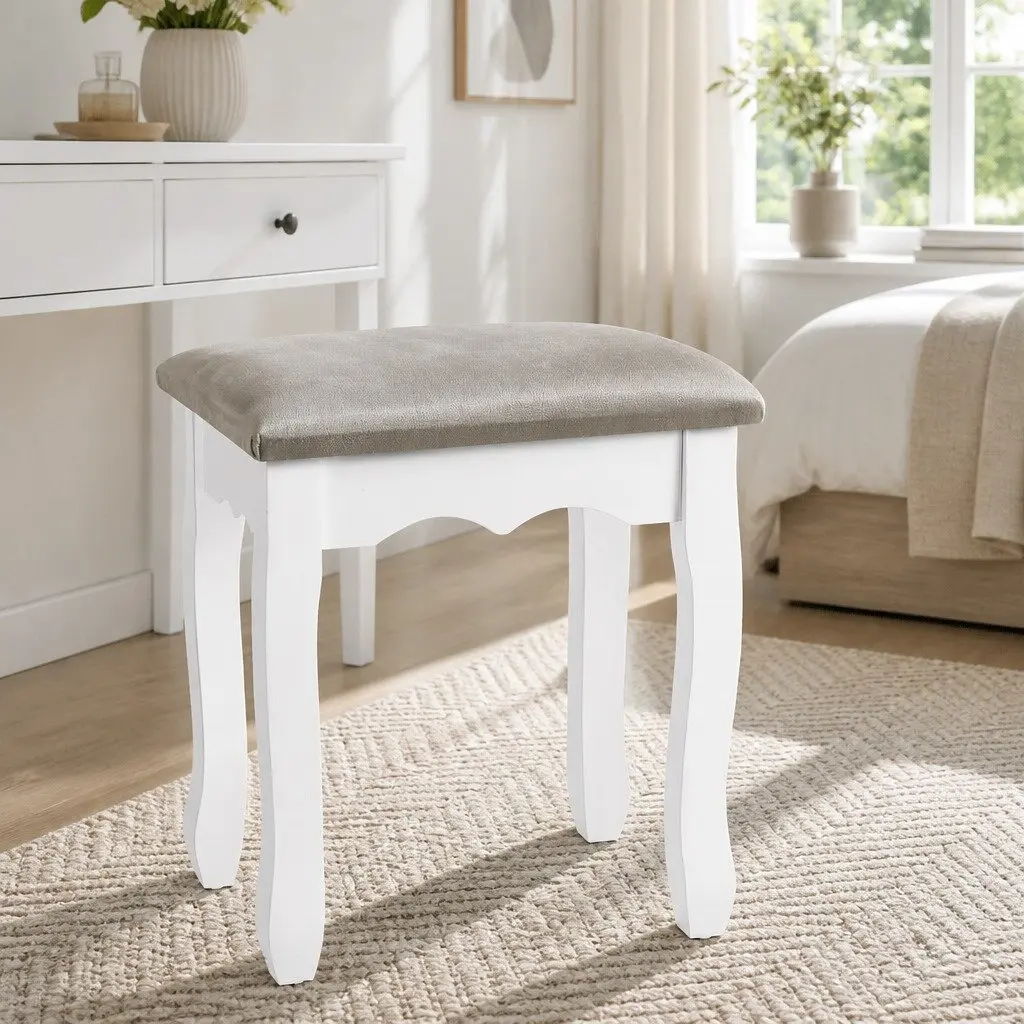 French Provincial Velvet Grey Dressing Table Stool
