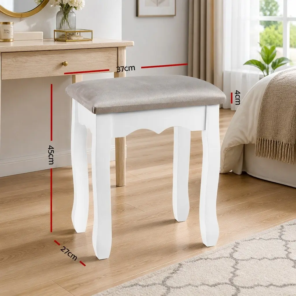 French Provincial Velvet Grey Dressing Table Stool