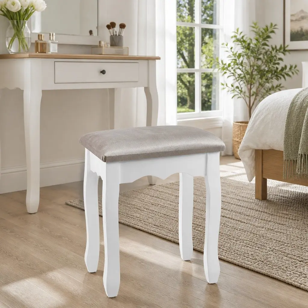 French Provincial Velvet Grey Dressing Table Stool