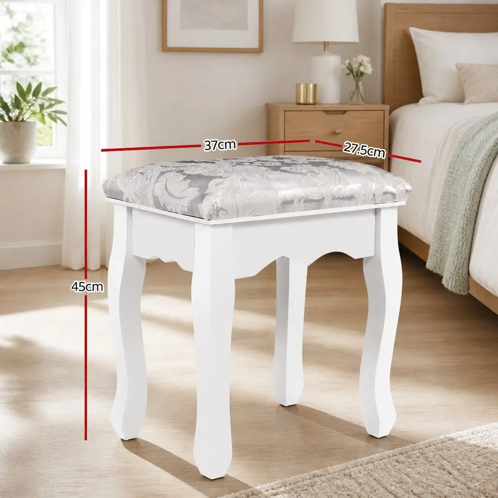 Dressing Stool Linen Fabric White Velvet Padded Cushion Bedroom Vanity Seat
