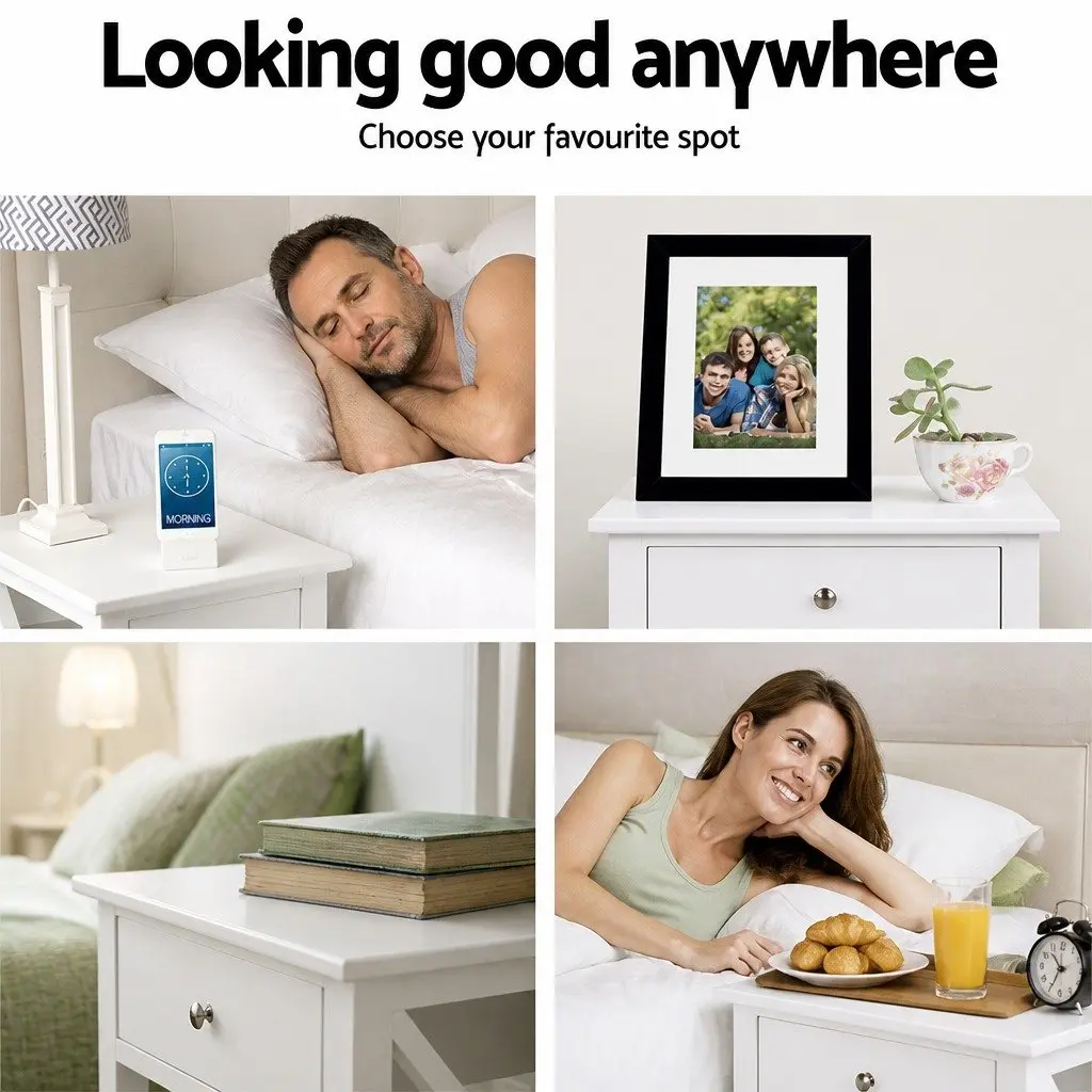 White Bedside Table with Drawer and Shelf